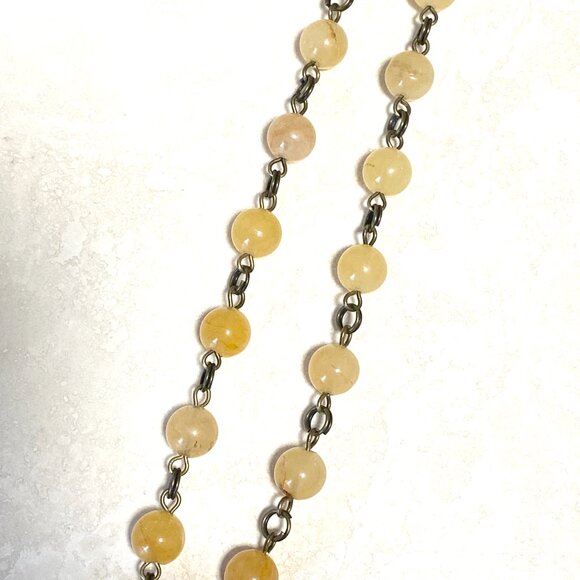 Genuine Yellow Aventurine Short Necklace,Bronze Slim Mushroom + Natural Gemstone - Picture 8 of 16
